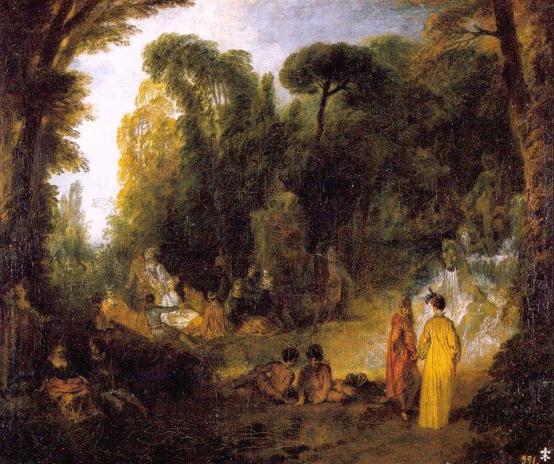 WATTEAU, Antoine Gathering by the Fountain of Neptune Germany oil painting art